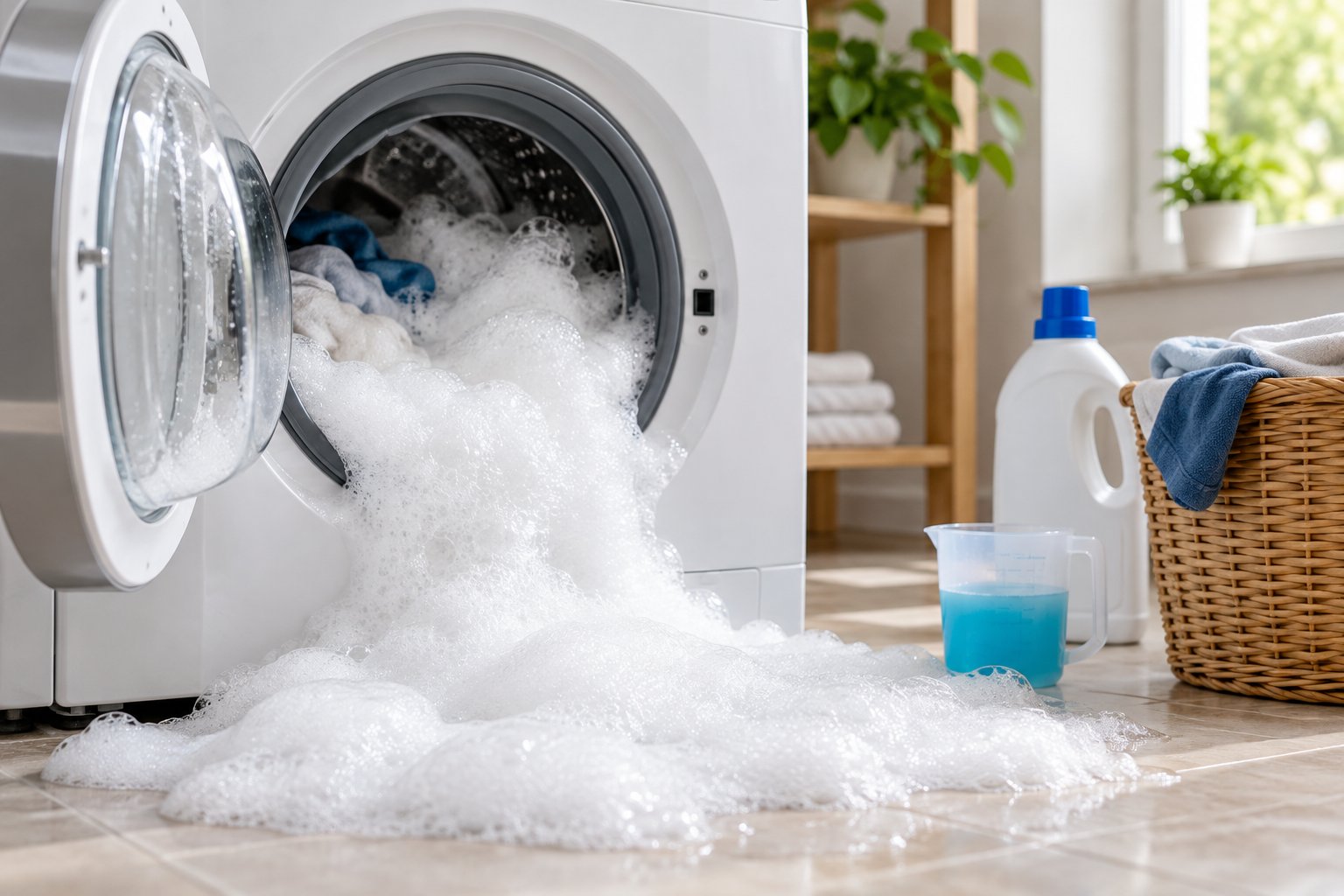 Ảnh minh hoạ: Máy giặt trào bọt: Cách xử lý an toàn, đúng cách