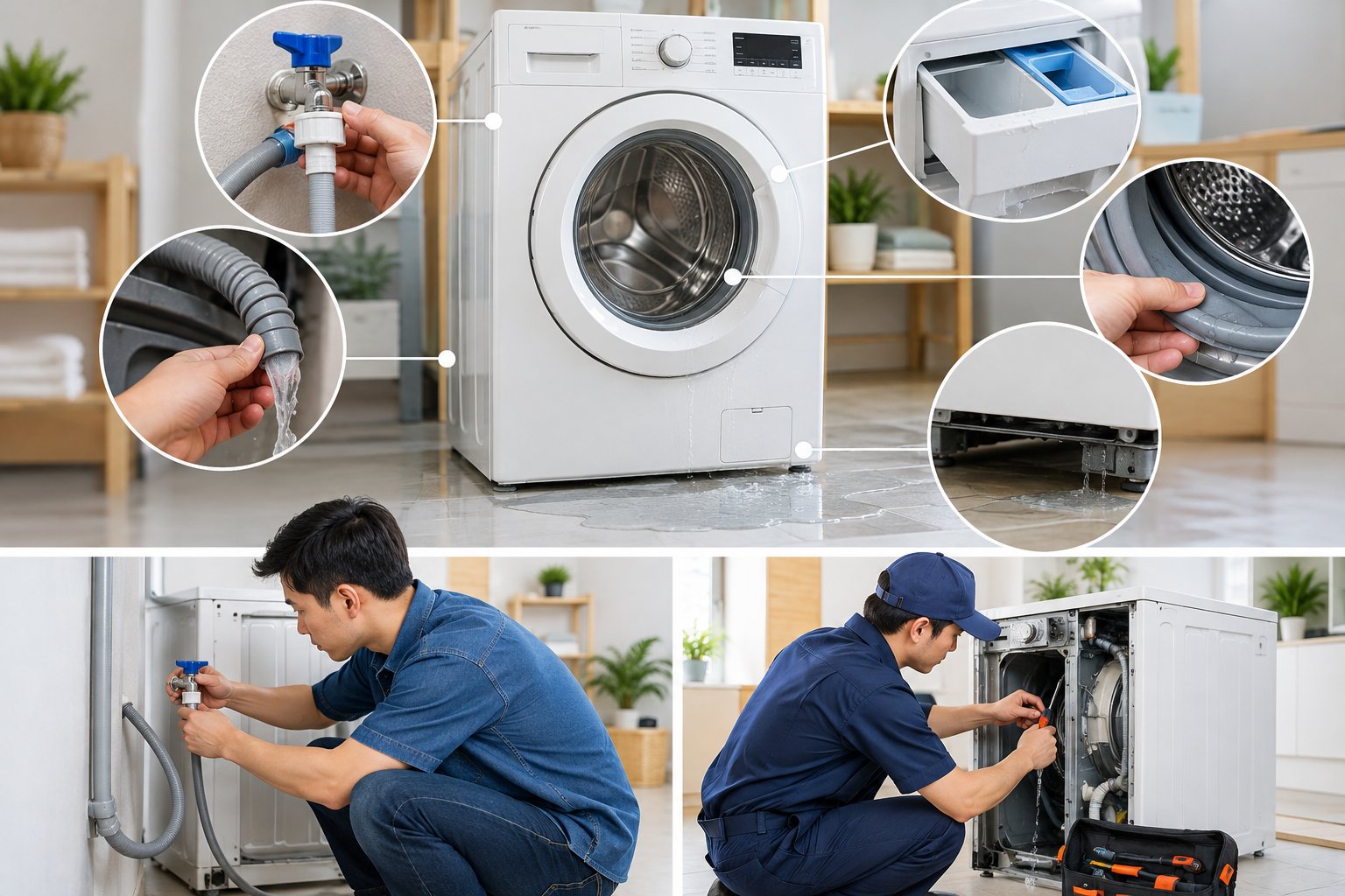 Ảnh minh hoạ: Máy giặt bị rò nước: Cách tìm vị trí và xử lý