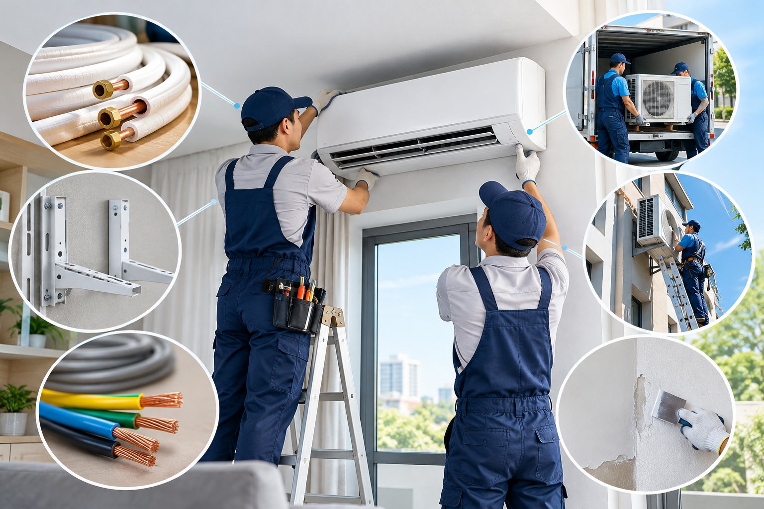 Ảnh minh hoạ: Chi phí lắp đặt máy lạnh thuê gồm những gì?
